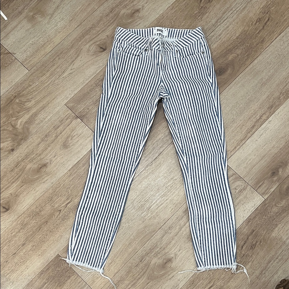 PAIGE Navy and White Striped Jeans